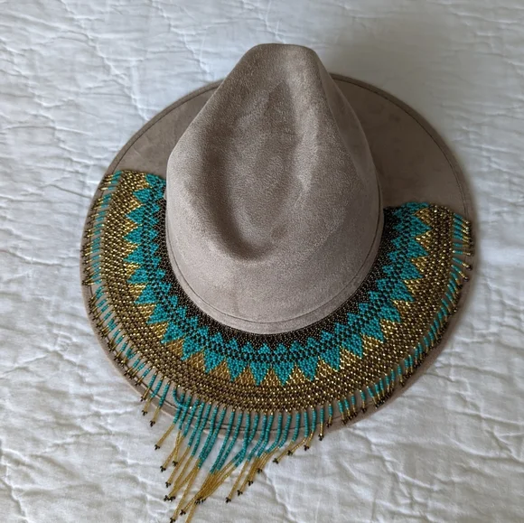 Beige Hat with Beaded Art Pierre Balmain Beige Embroidered Beaded Hat S International main image 4